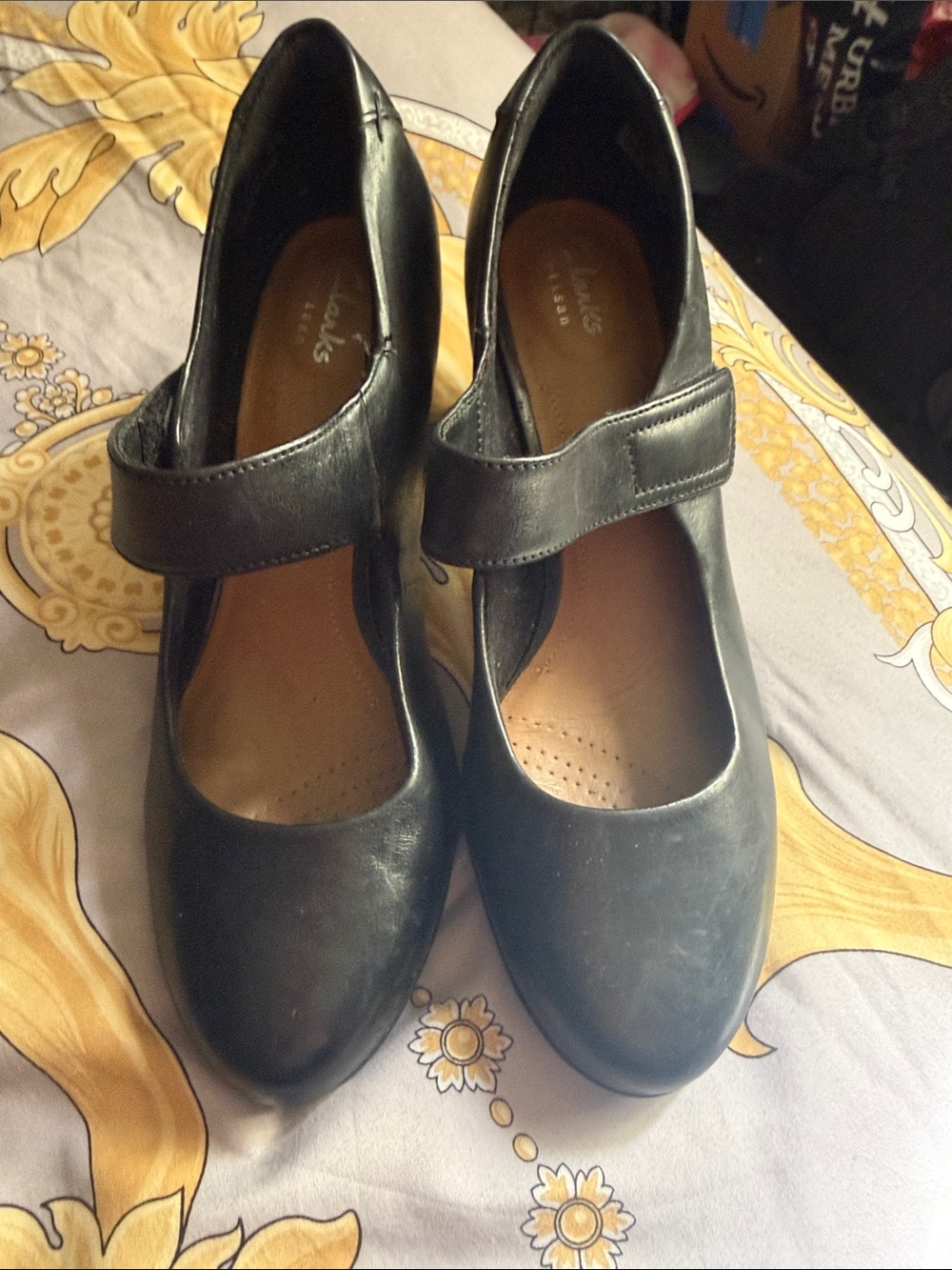 Clarks Black Leather Mary Jane Heels